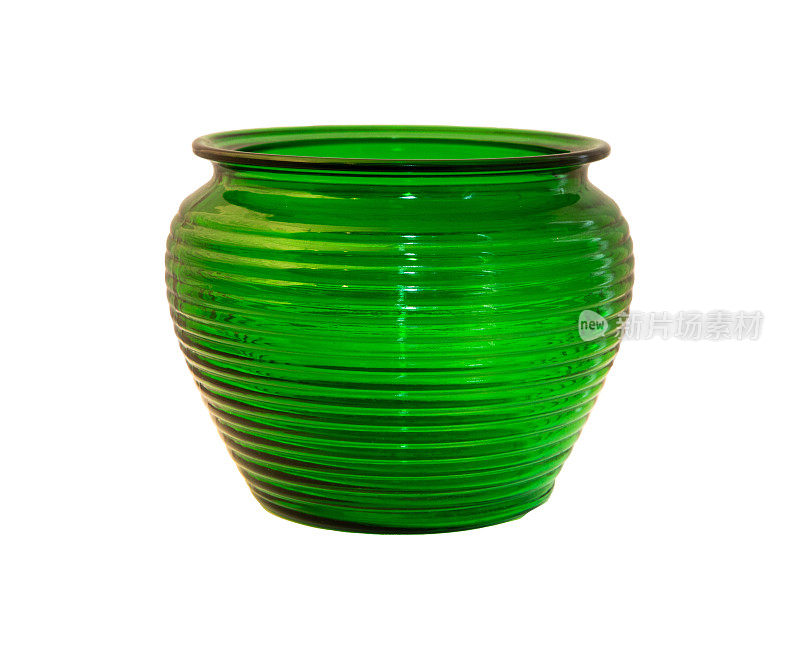 1950年肋绿色玻璃碗/花瓶。